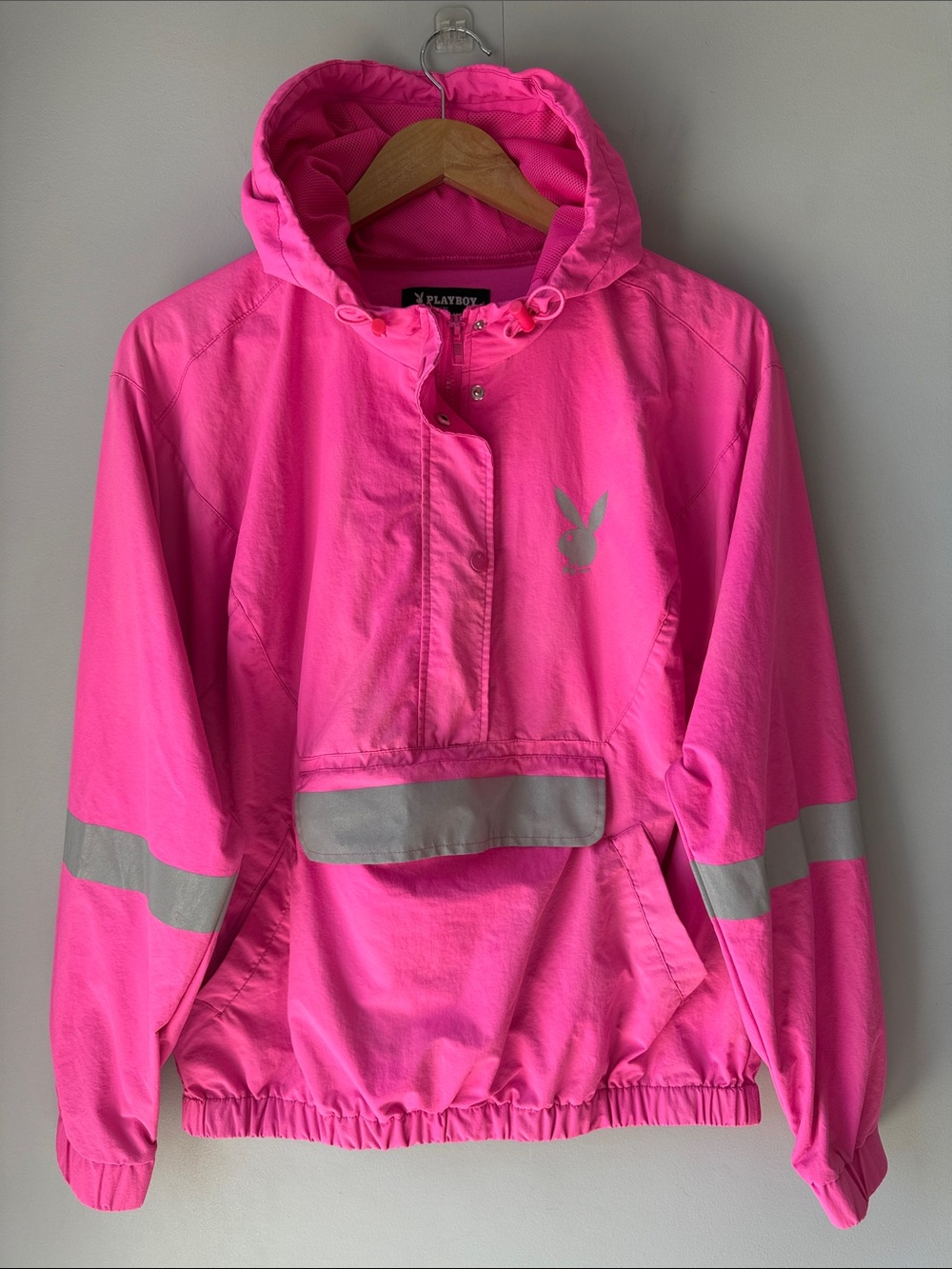 PLAYBOY X Pacsun Pink Reflective Jacket Bright Hood Bun